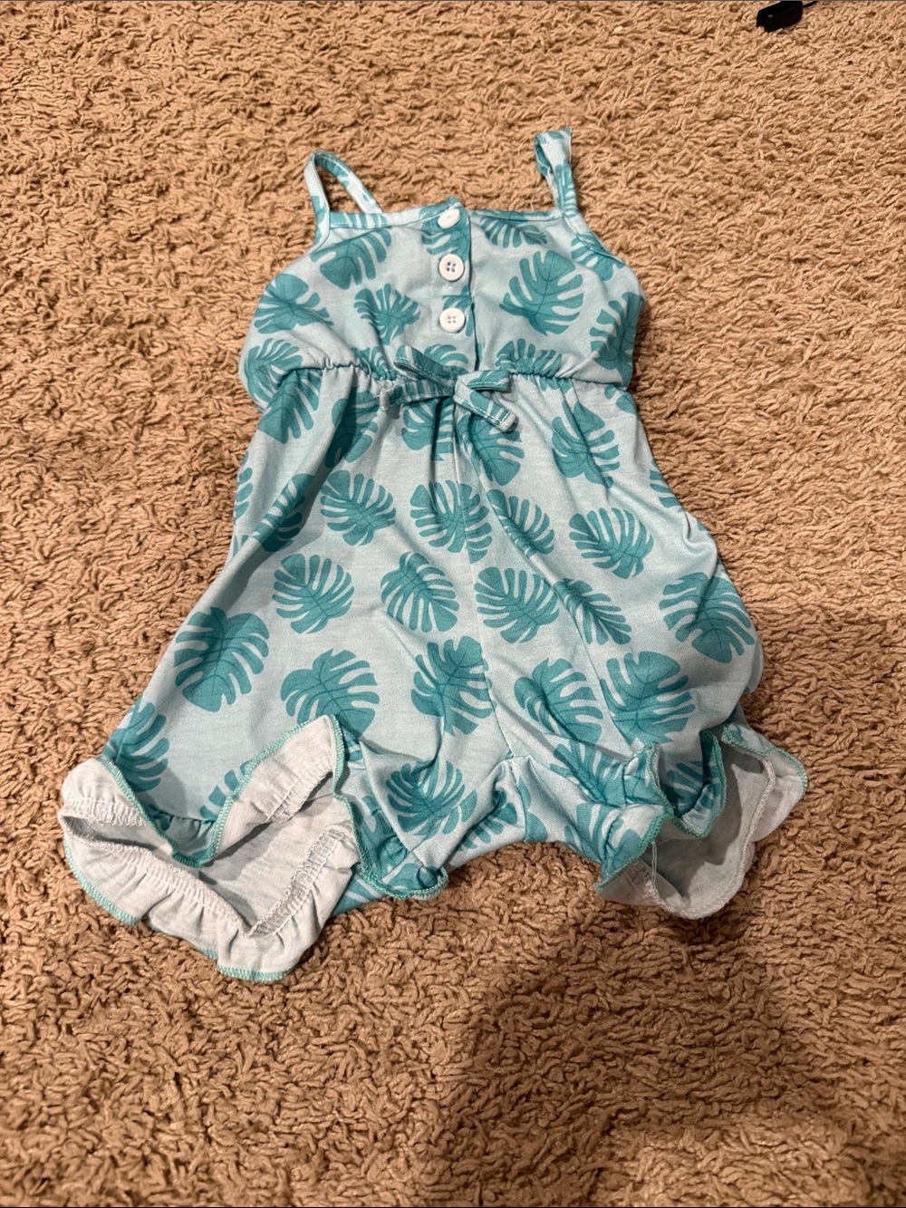 Aqua Leaf Print Baby Romper